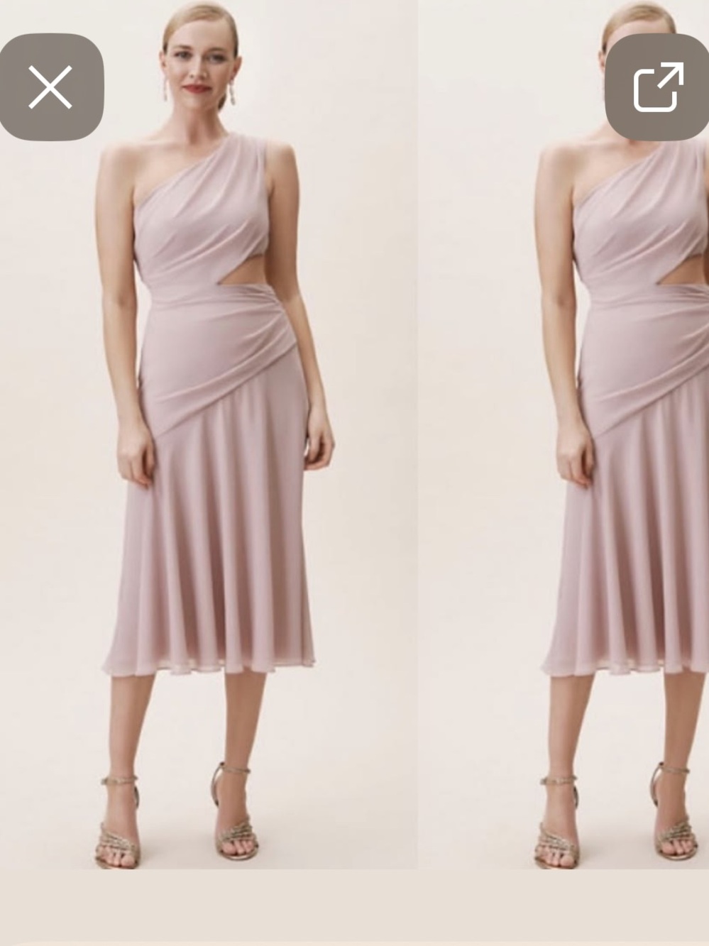 Fame and Partners One-Shoulder Dusty Rose Satin Midi Dress size 4
